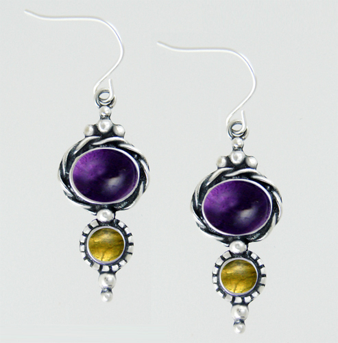 Sterling Silver Drop Dangle Earrings With Amethyst And Citrine